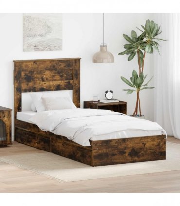 vidaXL Storage Bed with Drawer Smoked Oak 75 x 190 cm Engineered Wood