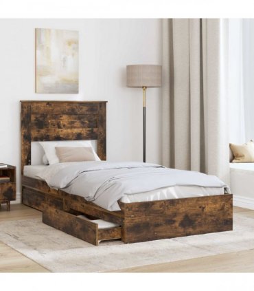 vidaXL Storage Bed with Drawer Smoked Oak 75 x 190 cm Engineered Wood