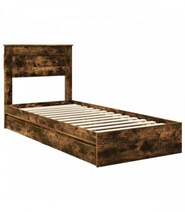 vidaXL Storage Bed with Drawer Smoked Oak 75 x 190 cm Engineered Wood