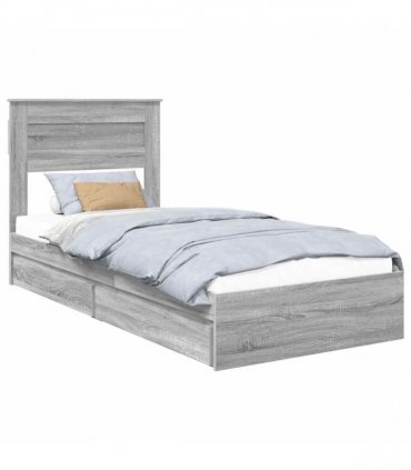 vidaXL Storage Bed with Drawer Grey Sonoma 75 x 190 cm Engineered Wood