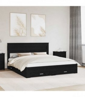 vidaXL Bed Frame with Drawer Black Oak 180 x 200 cm Engineered Wood