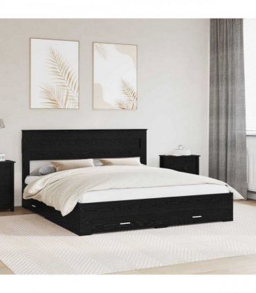 vidaXL Bed Frame with Drawer Black Oak 180 x 200 cm Engineered Wood