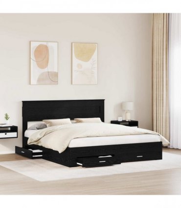 vidaXL Bed Frame with Drawer Black Oak 180 x 200 cm Engineered Wood