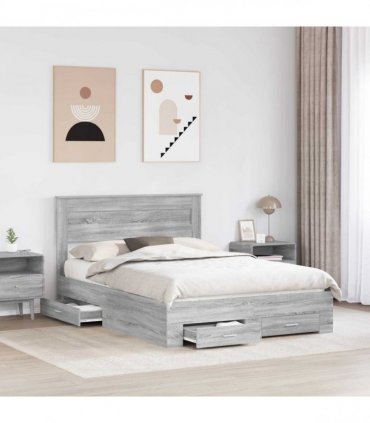 vidaXL Bed Frame with Drawer Grey Sonoma 140 x 190 cm Engineered Wood