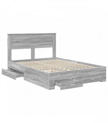 vidaXL Bed Frame with Drawer Grey Sonoma 140 x 200 cm Engineered Wood