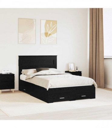 vidaXL Bed Frame with Drawer Black Oak 135 x 190 cm Engineered Wood