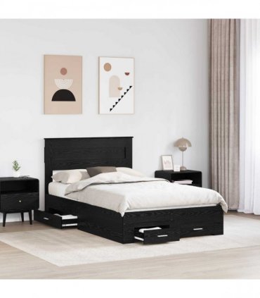 vidaXL Bed Frame with Drawer Black Oak 135 x 190 cm Engineered Wood