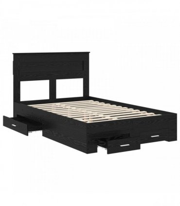vidaXL Bed Frame with Drawer Black Oak 135 x 190 cm Engineered Wood