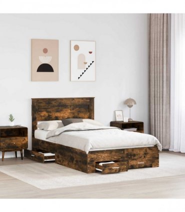 vidaXL Bed Frame with Drawer Smoked Oak 135 x 190 cm Engineered Wood