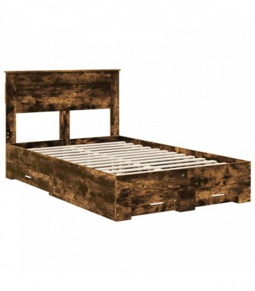 vidaXL Bed Frame with Drawer Smoked Oak 135 x 190 cm Engineered Wood
