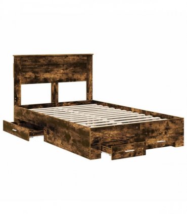 vidaXL Bed Frame with Drawer Smoked Oak 135 x 190 cm Engineered Wood