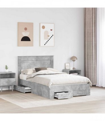 vidaXL Bed Frame Concrete Grey 120 x 190 cm Engineered Wood