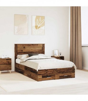 vidaXL Bed Frame with Drawer Old Wood 120 x 190 cm Engineered Wood