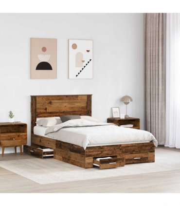 vidaXL Bed Frame with Drawer Old Wood 120 x 190 cm Engineered Wood