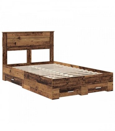 vidaXL Bed Frame with Drawer Old Wood 120 x 190 cm Engineered Wood