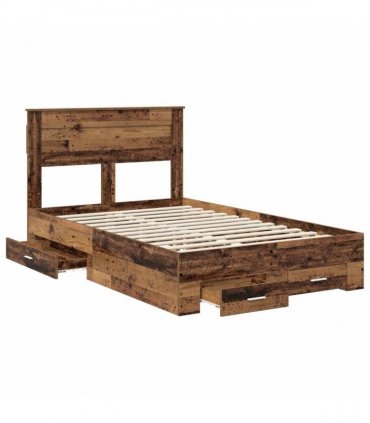 vidaXL Bed Frame with Drawer Old Wood 120 x 190 cm Engineered Wood