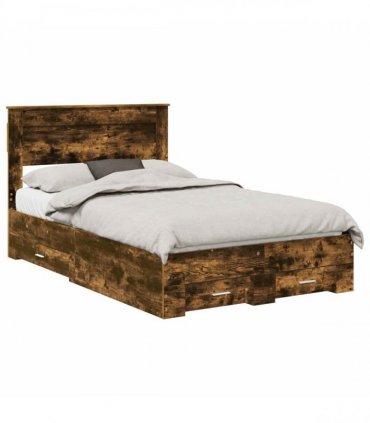 vidaXL Bed Frame with Drawer Smoked Oak 120 x 200 cm Engineered Wood