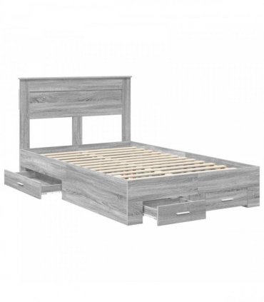 vidaXL Bed Frame with Drawer Grey Sonoma 120 x 200 cm Engineered Wood