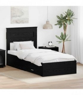 vidaXL Bed Frame with Drawer Black Oak 100 x 200 cm Engineered Wood