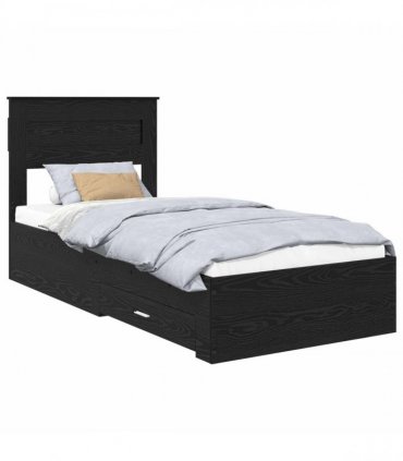 vidaXL Bed Frame with Drawer Black Oak 100 x 200 cm Engineered Wood