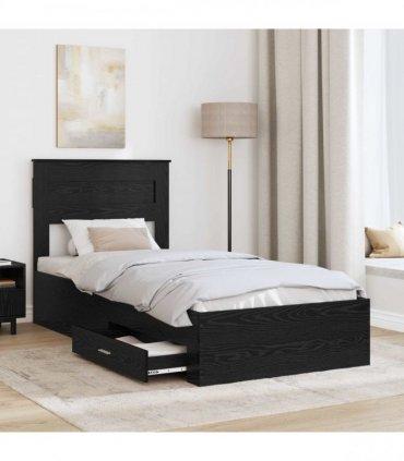 vidaXL Bed Frame with Drawer Black Oak 100 x 200 cm Engineered Wood