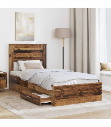 vidaXL Bed Frame with Drawer Old Wood 90 x 190 cm Engineered Wood