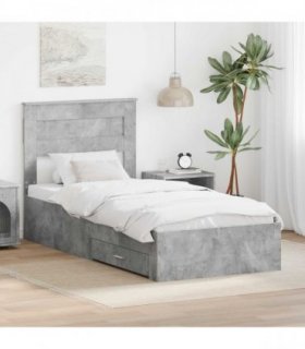 vidaXL Bed Frame with Drawer Concrete Grey 90 x 200 cm Engineered Wood