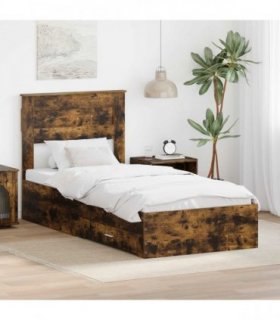 vidaXL Bed Frame Smoked Oak and Silver 75 x 190 cm Engineered Wood
