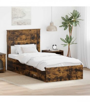 vidaXL Bed Frame Smoked Oak and Silver 75 x 190 cm Engineered Wood