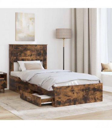 vidaXL Bed Frame Smoked Oak and Silver 75 x 190 cm Engineered Wood