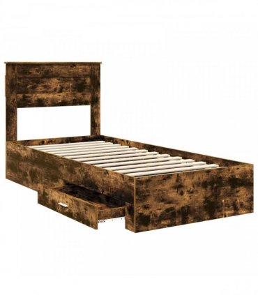 vidaXL Bed Frame Smoked Oak and Silver 75 x 190 cm Engineered Wood