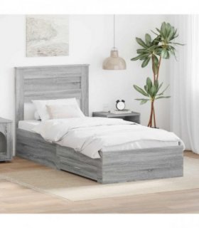 vidaXL Bed Frame Grey Sonoma and Silver 75 x 190 cm Engineered Wood