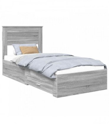 vidaXL Bed Frame Grey Sonoma and Silver 75 x 190 cm Engineered Wood