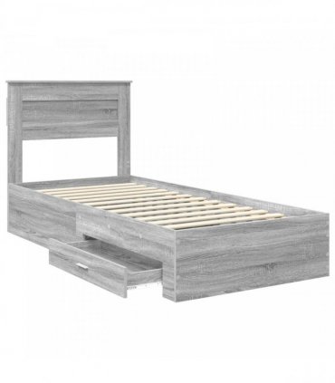 vidaXL Bed Frame Grey Sonoma and Silver 75 x 190 cm Engineered Wood