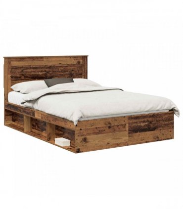 vidaXL Bed Frame with Headboard Old Wood 150 x 200 cm Solid Pine Wood