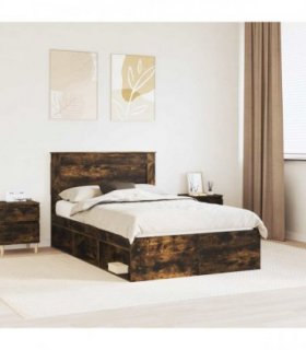 vidaXL Bed Frame Smoked Oak 135 x 190 cm Engineered Wood