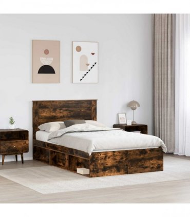 vidaXL Bed Frame Smoked Oak 135 x 190 cm Engineered Wood