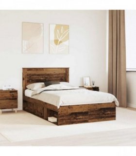 vidaXL Bed Frame with Headboard Old Wood 135 x 190 cm Solid Pine Wood