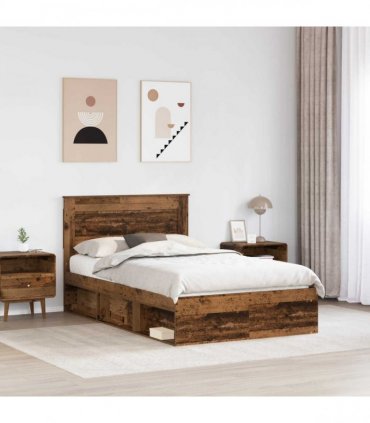 vidaXL Bed Frame with Headboard Old Wood 135 x 190 cm Solid Pine Wood