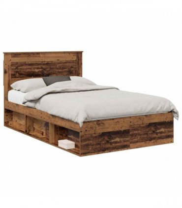 vidaXL Bed Frame with Headboard Old Wood 120 x 190 cm Solid Pine Wood