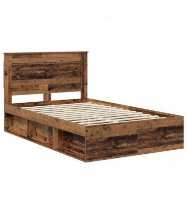 vidaXL Bed Frame with Headboard Old Wood 120 x 190 cm Solid Pine Wood