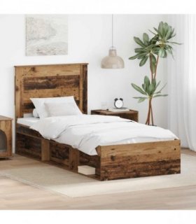 vidaXL Bed Frame with Headboard Old Wood 100 x 200 cm Solid Pine Wood