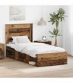 vidaXL Bed Frame with Headboard Old Wood 100 x 200 cm Solid Pine Wood