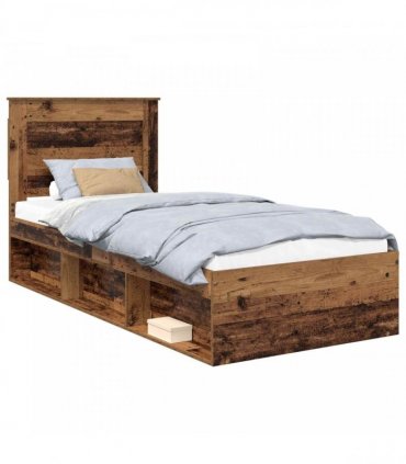 vidaXL Bed Frame with Headboard Old Wood 90 x 200 cm Solid Pine Wood