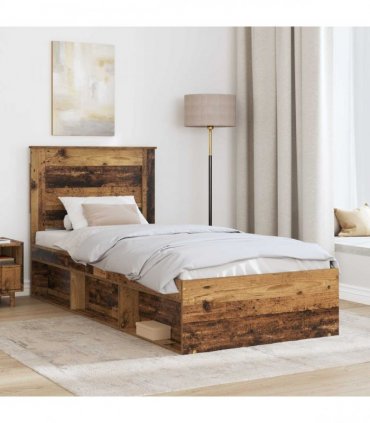 vidaXL Bed Frame with Headboard Old Wood 90 x 200 cm Solid Pine Wood