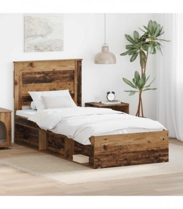 vidaXL Bed Frame with Drawer Old Wood 75 x 190 cm Solid Pine Wood