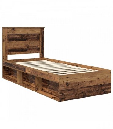 vidaXL Bed Frame with Drawer Old Wood 75 x 190 cm Solid Pine Wood