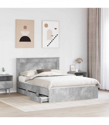 vidaXL Bed Frame with Drawer Concrete Grey 160 x 200 cm Engineer Wood