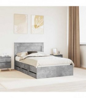 vidaXL Bed Frame with Drawer Concrete Grey 135 x 190 cm Engineer Wood