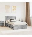 vidaXL Bed Frame with Drawer Concrete Grey 135 x 190 cm Engineer Wood